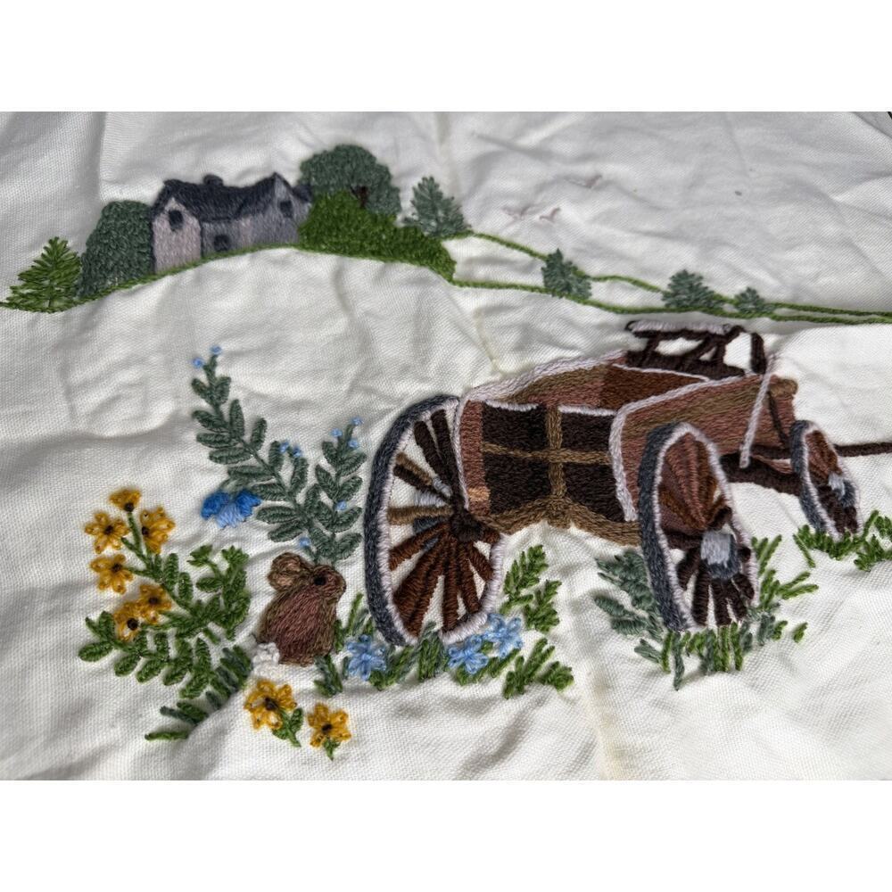 Vintage Crewel Farmhouse Wagon Complete Lot Creative Circle 70s Unframed